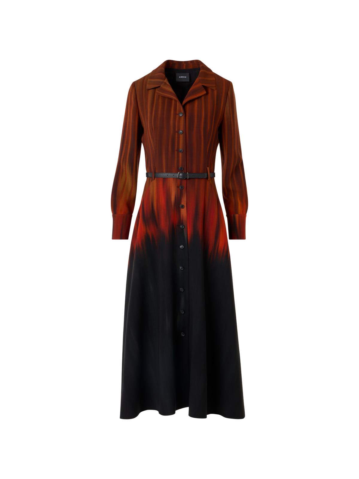 Designer Fuego Negro Print Midi Dress in Wool Double-Face - brown - red - multicolor - black