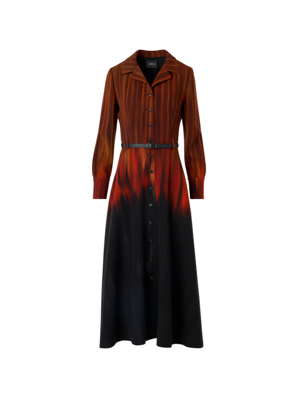 Designer Fuego Negro Print Midi Dress in Wool Double-Face - brown - red - multicolor - black