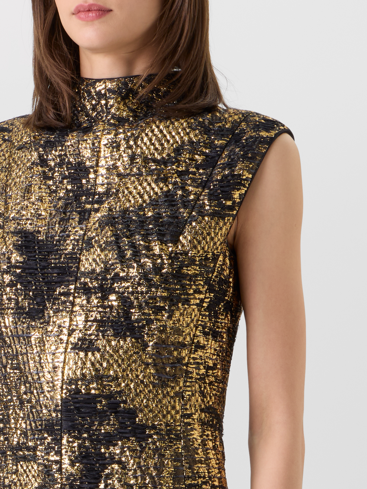 Designer Mini Dress in Fragmented Jacquard - multicolor - black - gold 