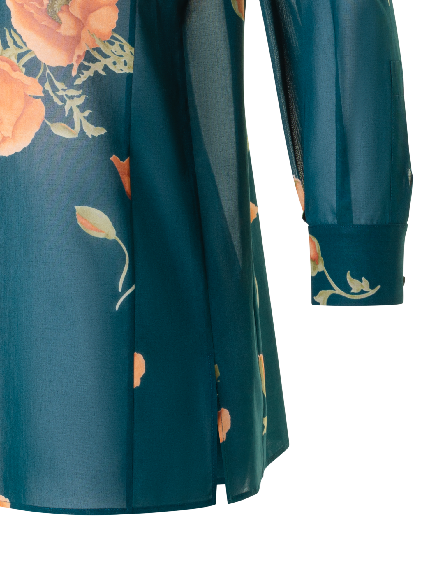 Designer Cotton Tunic Blouse with Anemone Print - green - multicolor