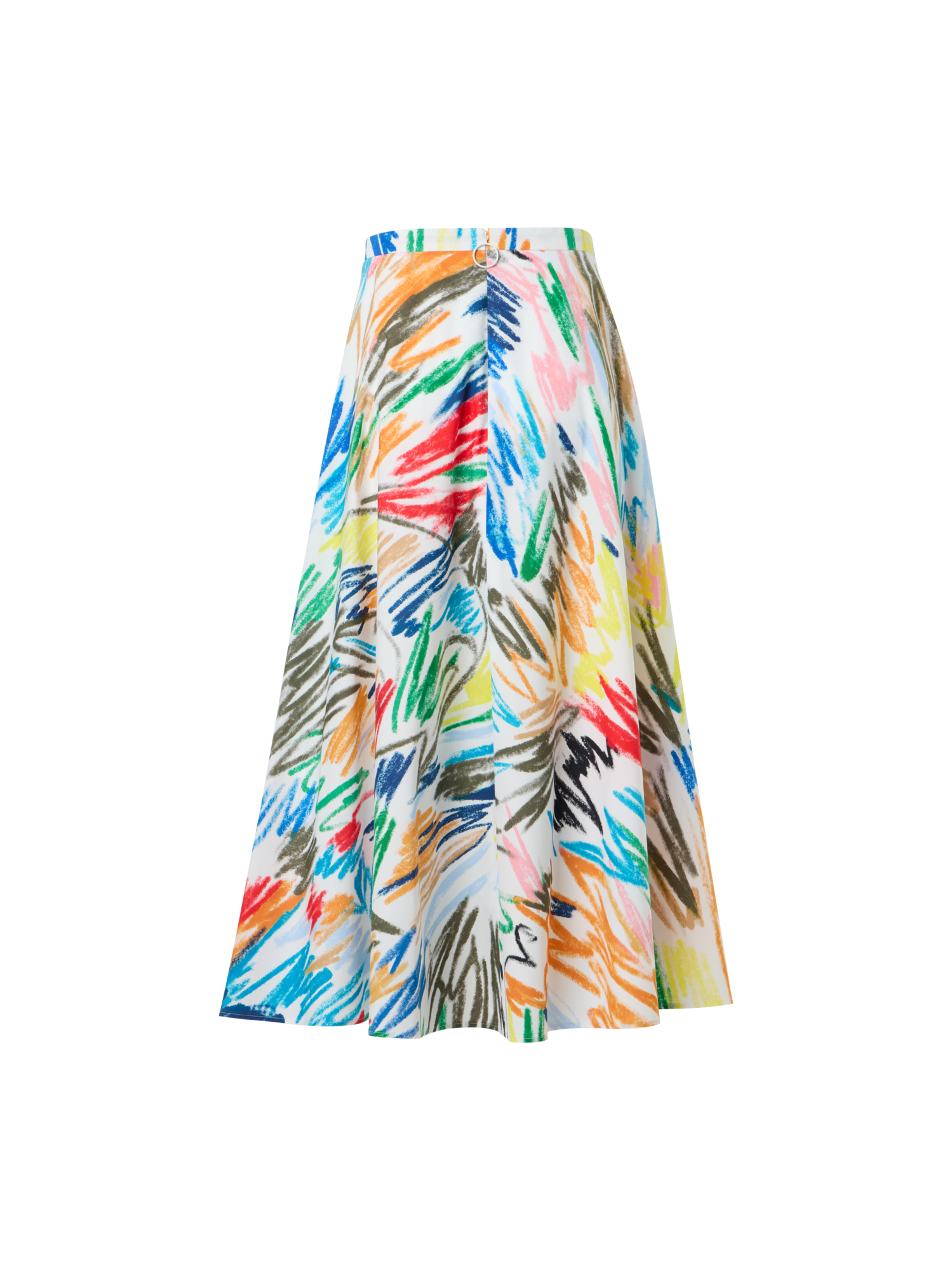 Designer Scribble Print Cotton Midi Skirt - multicolor - ecru