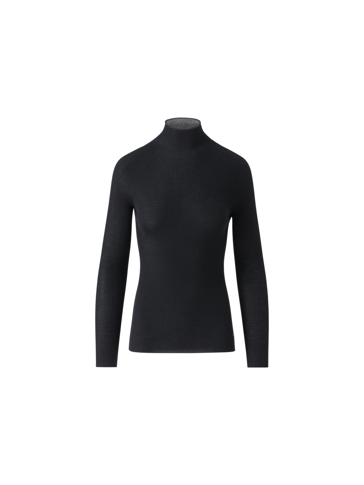Designer Fine Rib Cashmere Silk Mock Neck Pullover - black