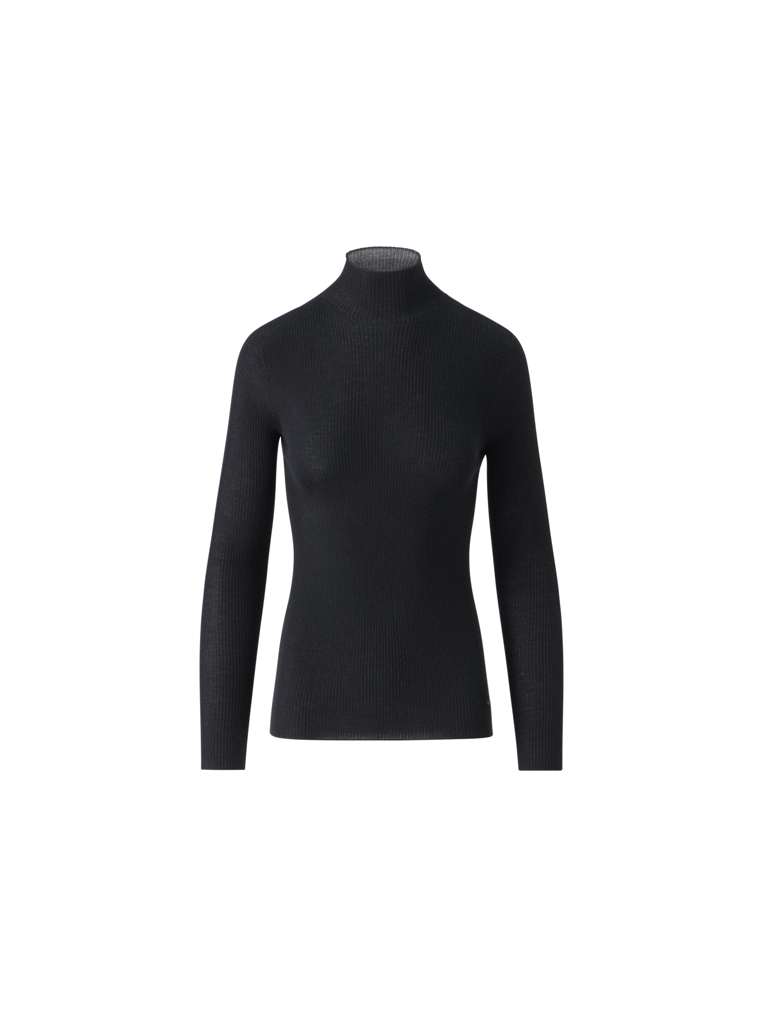 Designer Fine Rib Cashmere Silk Mock Neck Pullover - black