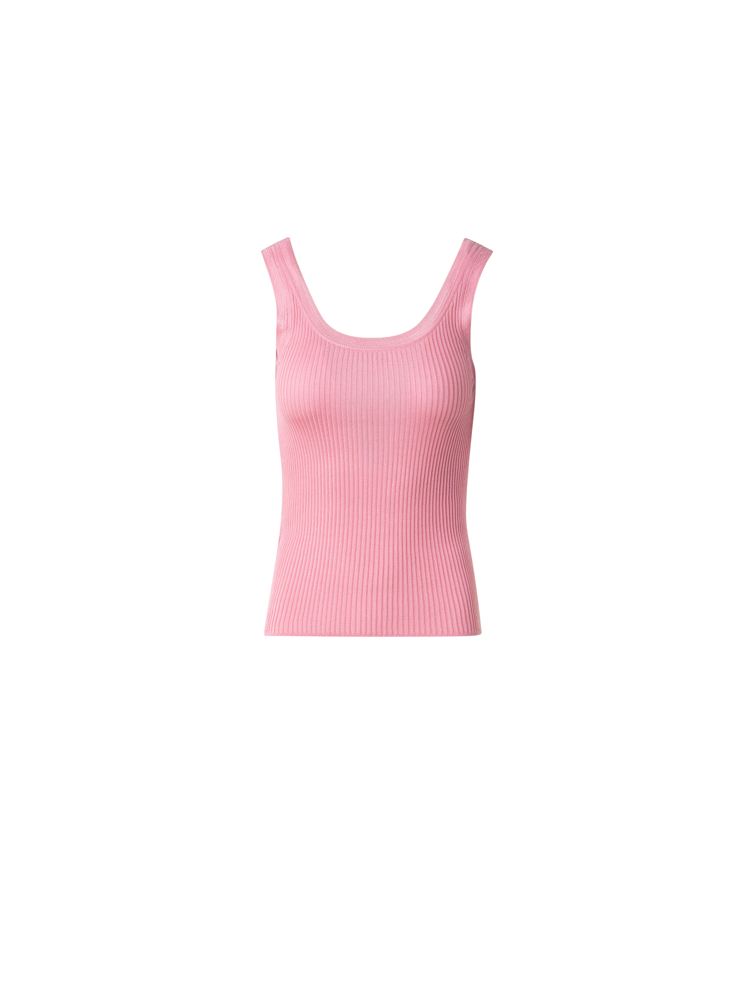 Designer Silk Knit Rib Tank Top with Knitted Trim - pink