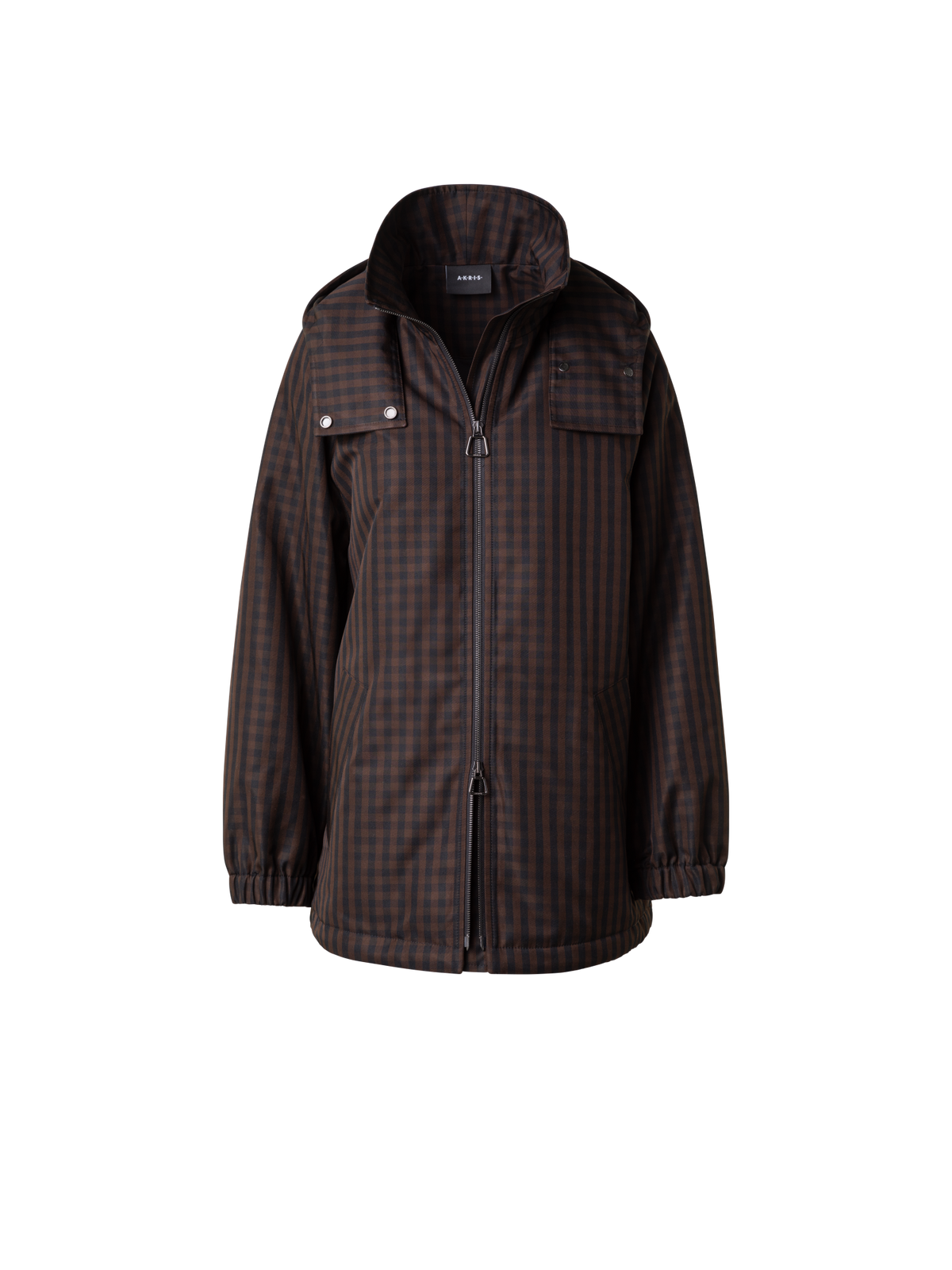 Designer Oversize Silk Parka with Vichy Check - brown - multicolor