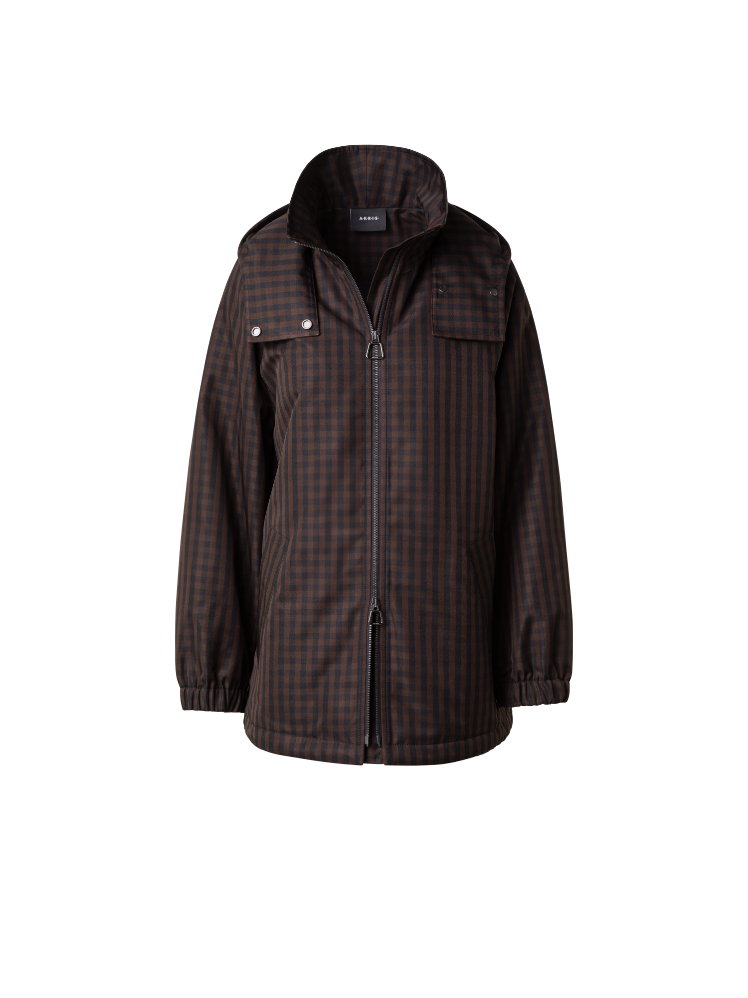 Designer Oversize Silk Parka with Vichy Check - brown - multicolor