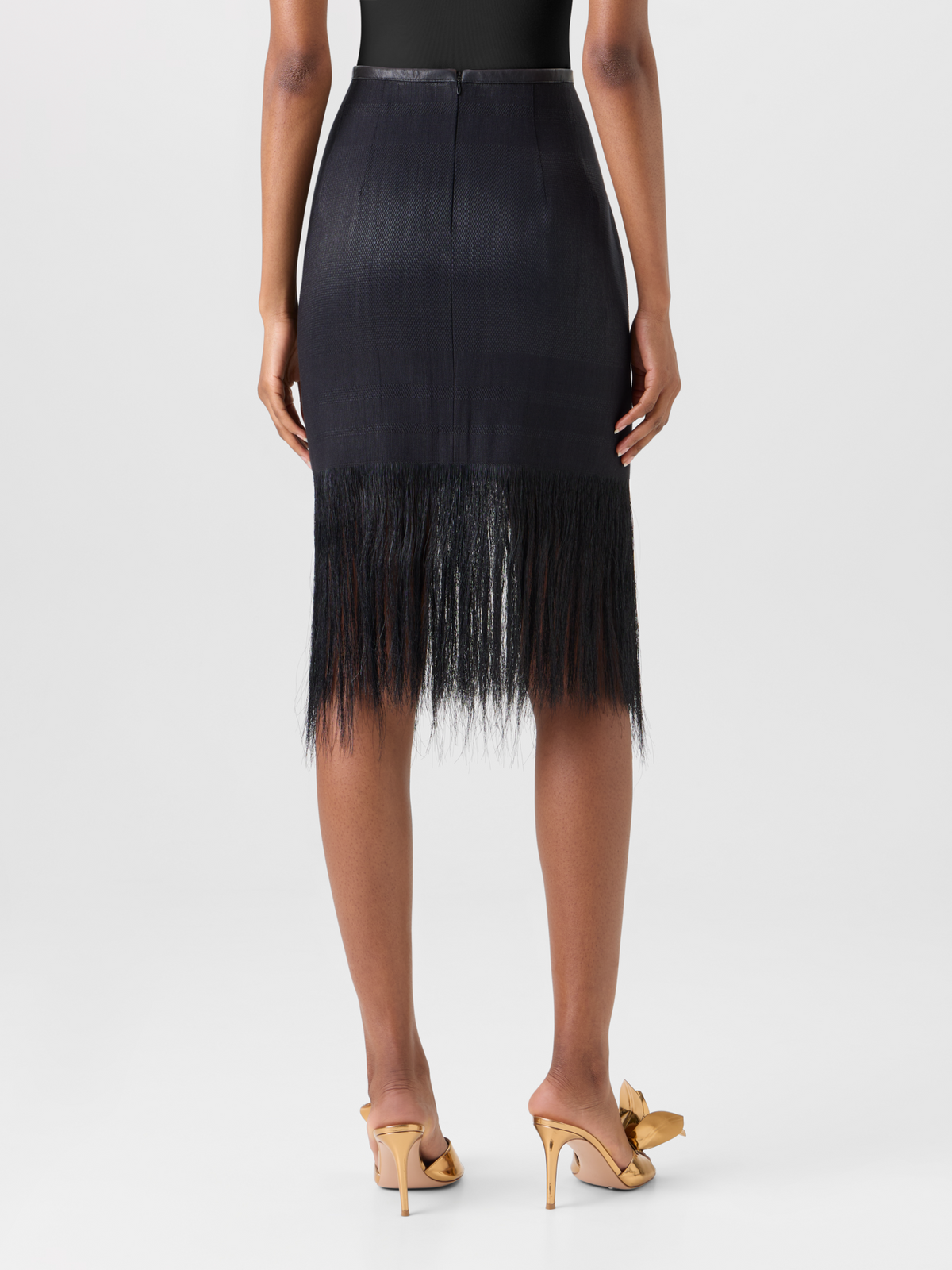 Designer Horsehair Pencil Skirt with Fringed Hem - black #editorial