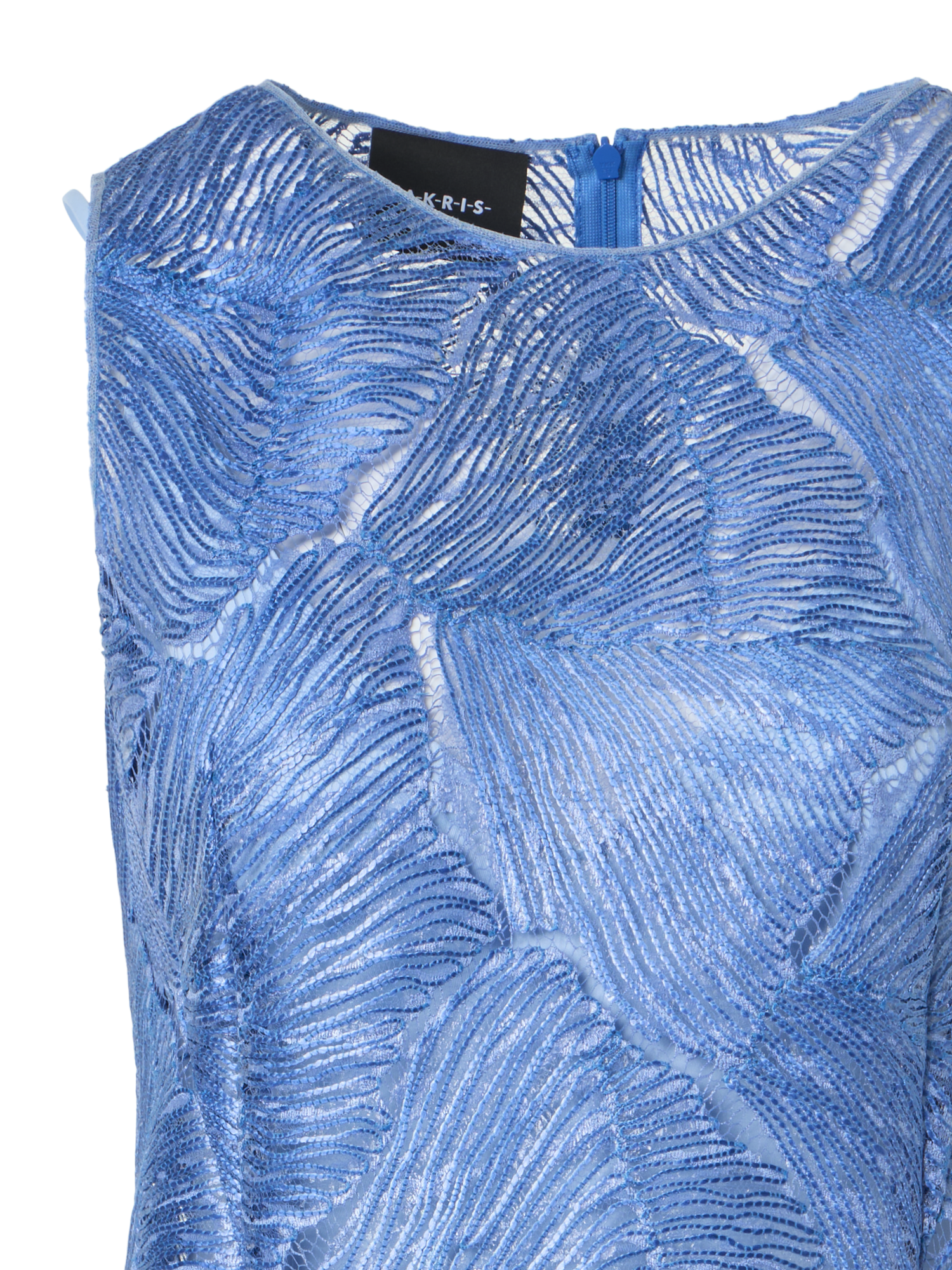 Designer Techno Lacquered Sea Fan Lace Sheath Dress - blue