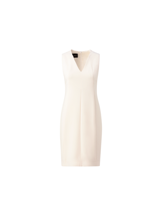 Designer Sleeveless V-Neck Wool Double-Face Sheath Dress - ecru - white