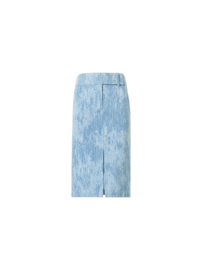 Designer Jacquard Denim Pencil Skirt - blue