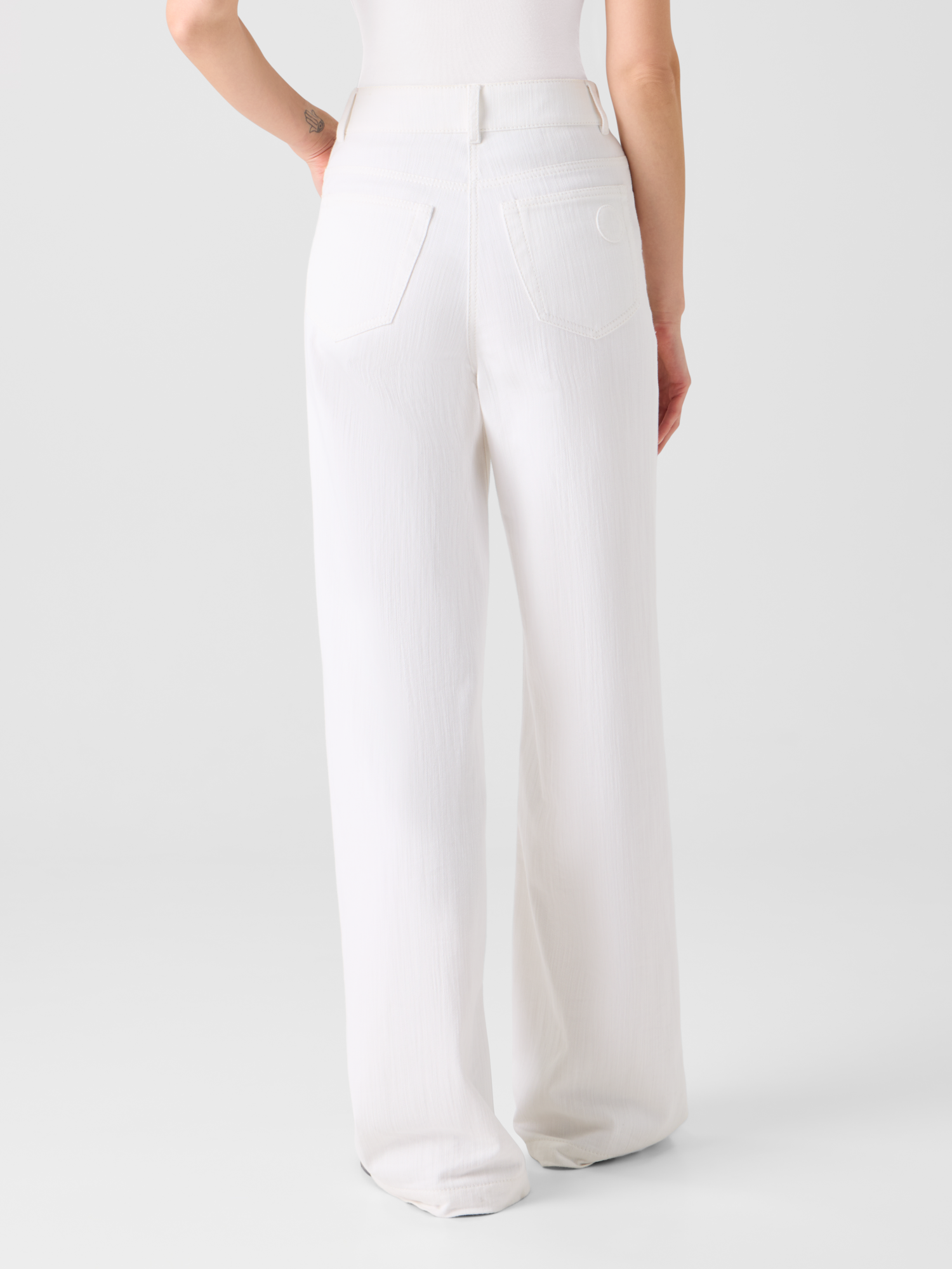 Designer Cooper Wide Leg Stretch Cotton Denim Pants - white 