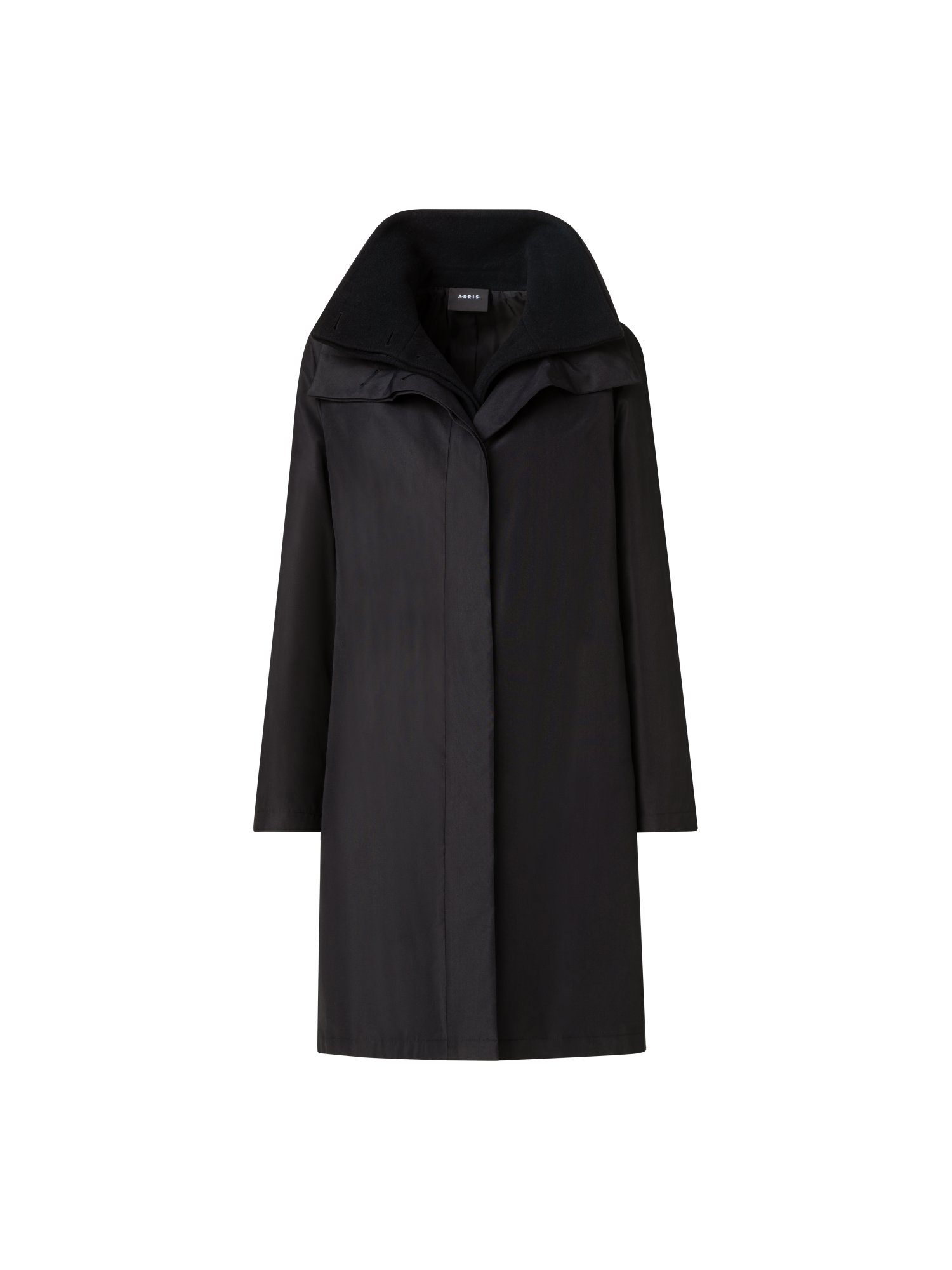 Designer Layered Wool Coat with Removable Silk Layer - black