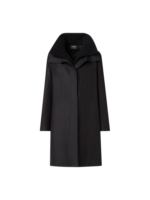 Designer Layered Wool Coat with Removable Silk Layer - black