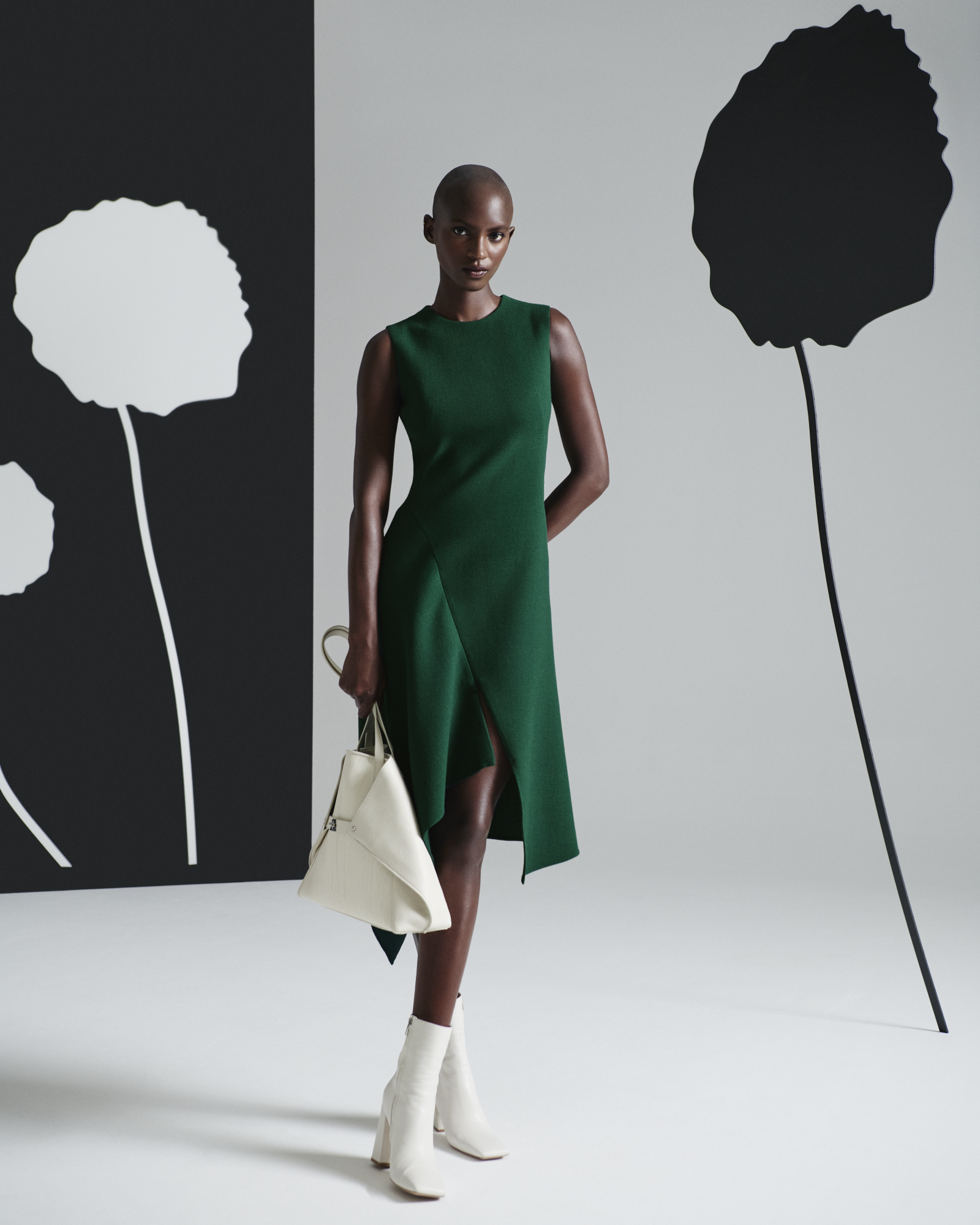 Designer Asymmetrical Dress in Wool Double-Face - green 