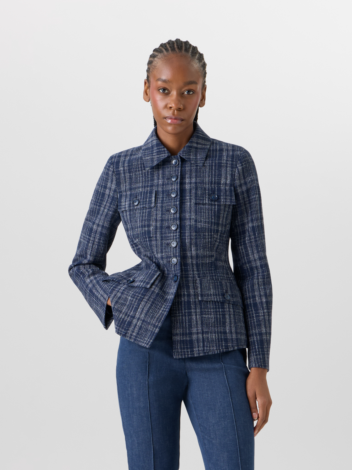 Designer Delia Jacket in Wool-Viscose Tweed - blue #editorial