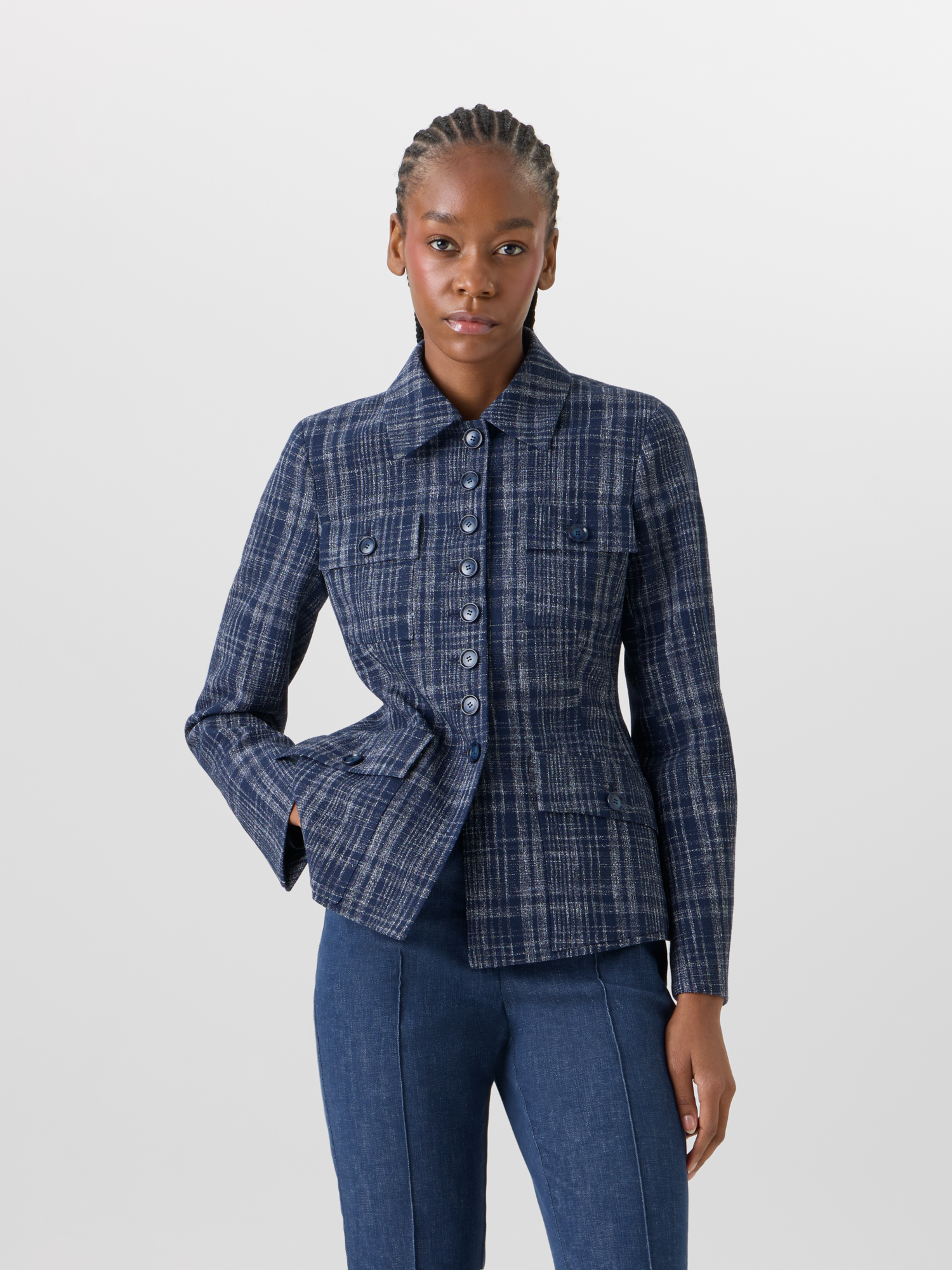 Designer Delia Jacket in Wool-Viscose Tweed - blue 