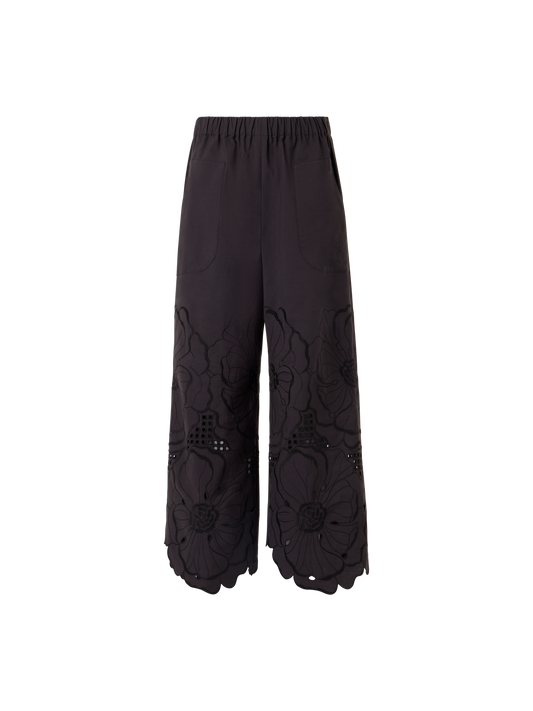 Designer Wide-Leg Pants Frey in Cotton Poplin - black