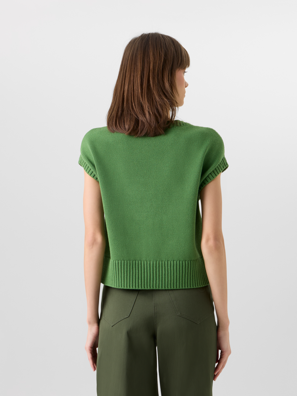 Designer Cap-Sleeve Papercut Flower Knit Sweater - green #editorial