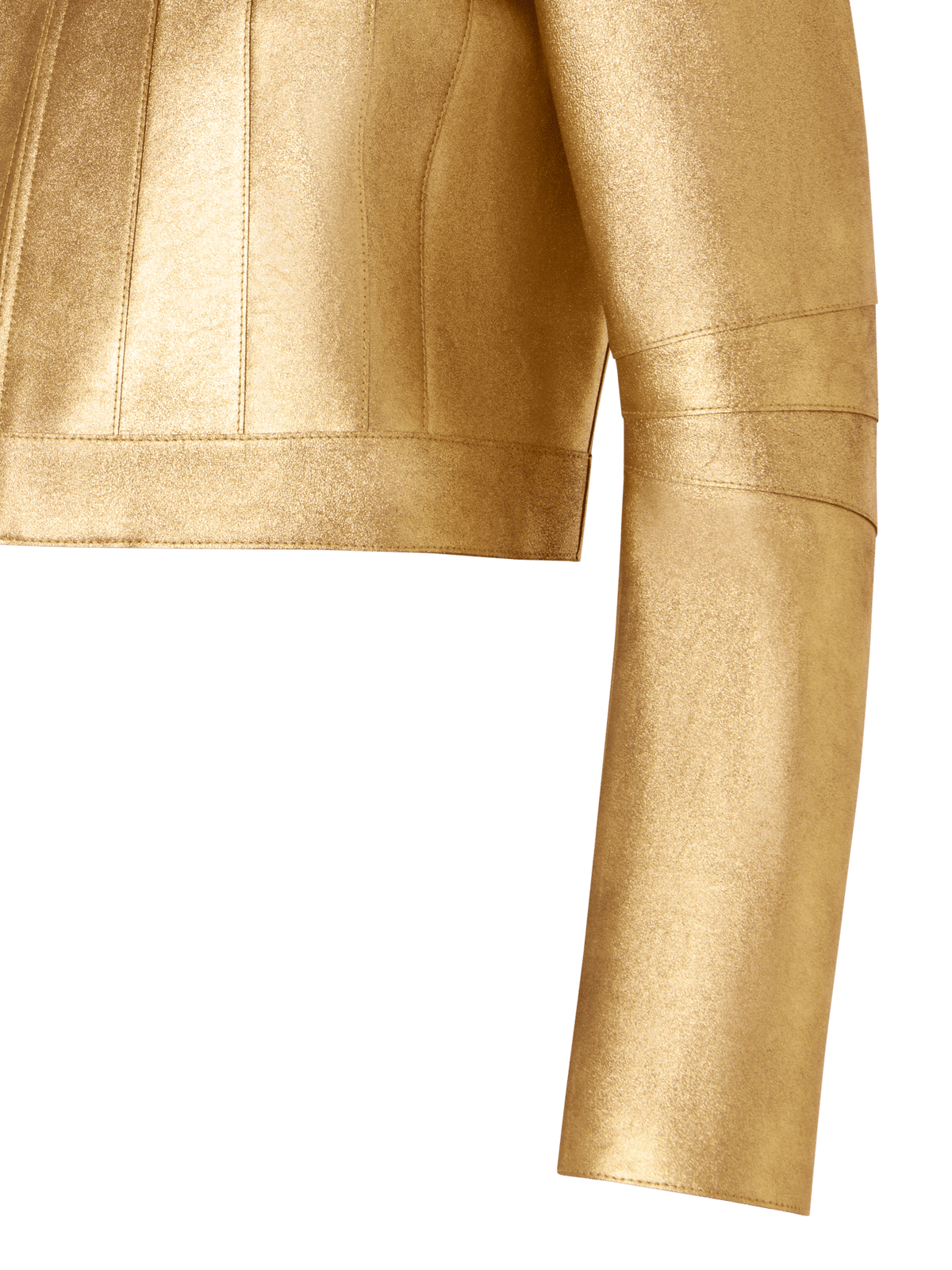 Designer Short Fitted Lamé Calf Nappa Leather Jacket - gold