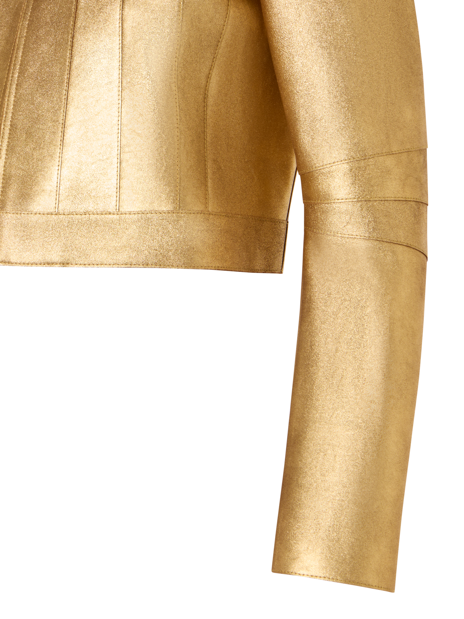 Designer Short Fitted Lamé Calf Nappa Leather Jacket - gold