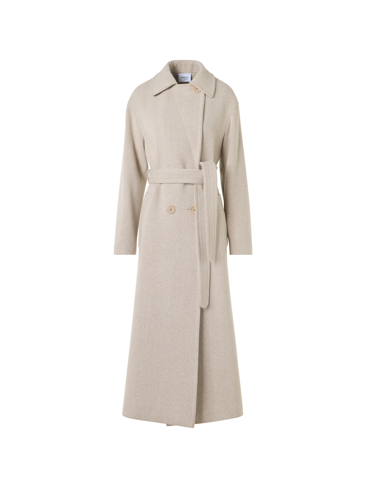 Designer Herringbone Wool-Blend Maxi Coat - beige