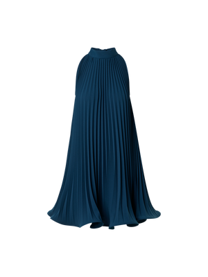 Designer A-Line Plissé Halter Mini Dress - navy