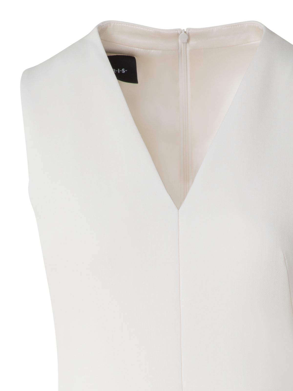 Designer V-Neck Midi Sheath Dress in Wool Double-Face - ecru - white