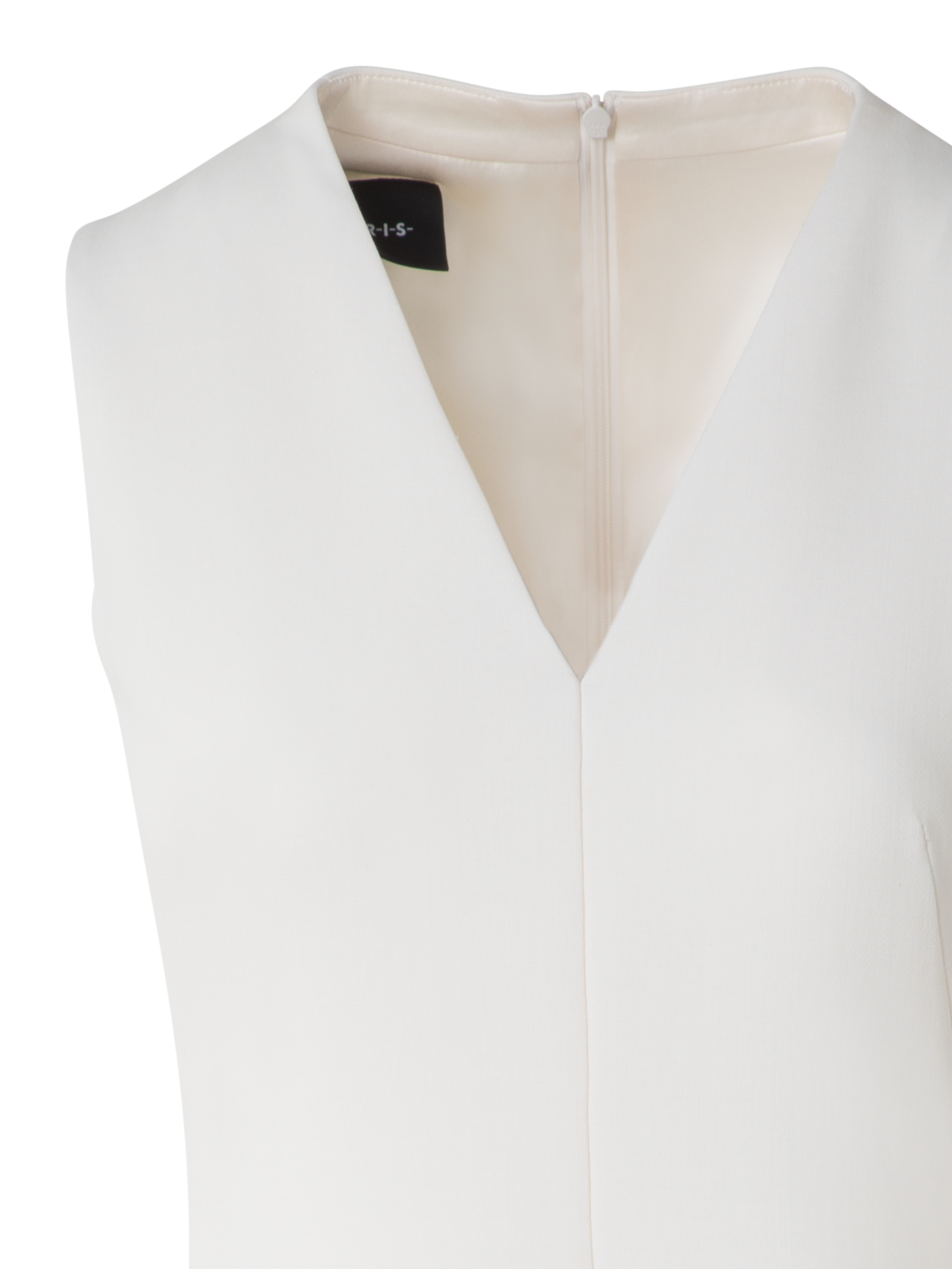 Designer V-Neck Midi Sheath Dress in Wool Double-Face - ecru - white