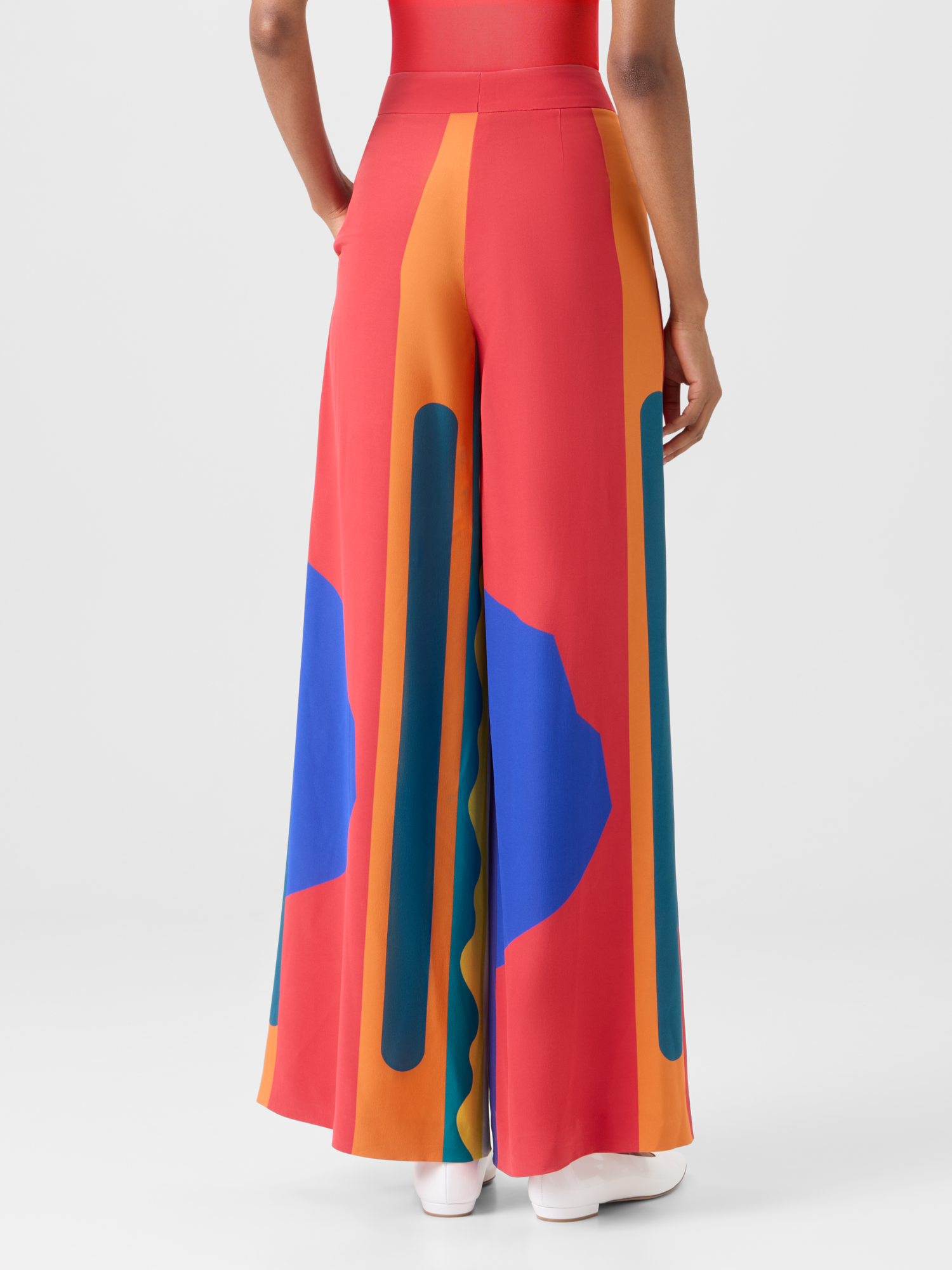 Designer Cassie Wide Silk Pants with Paravent Print - multicolor