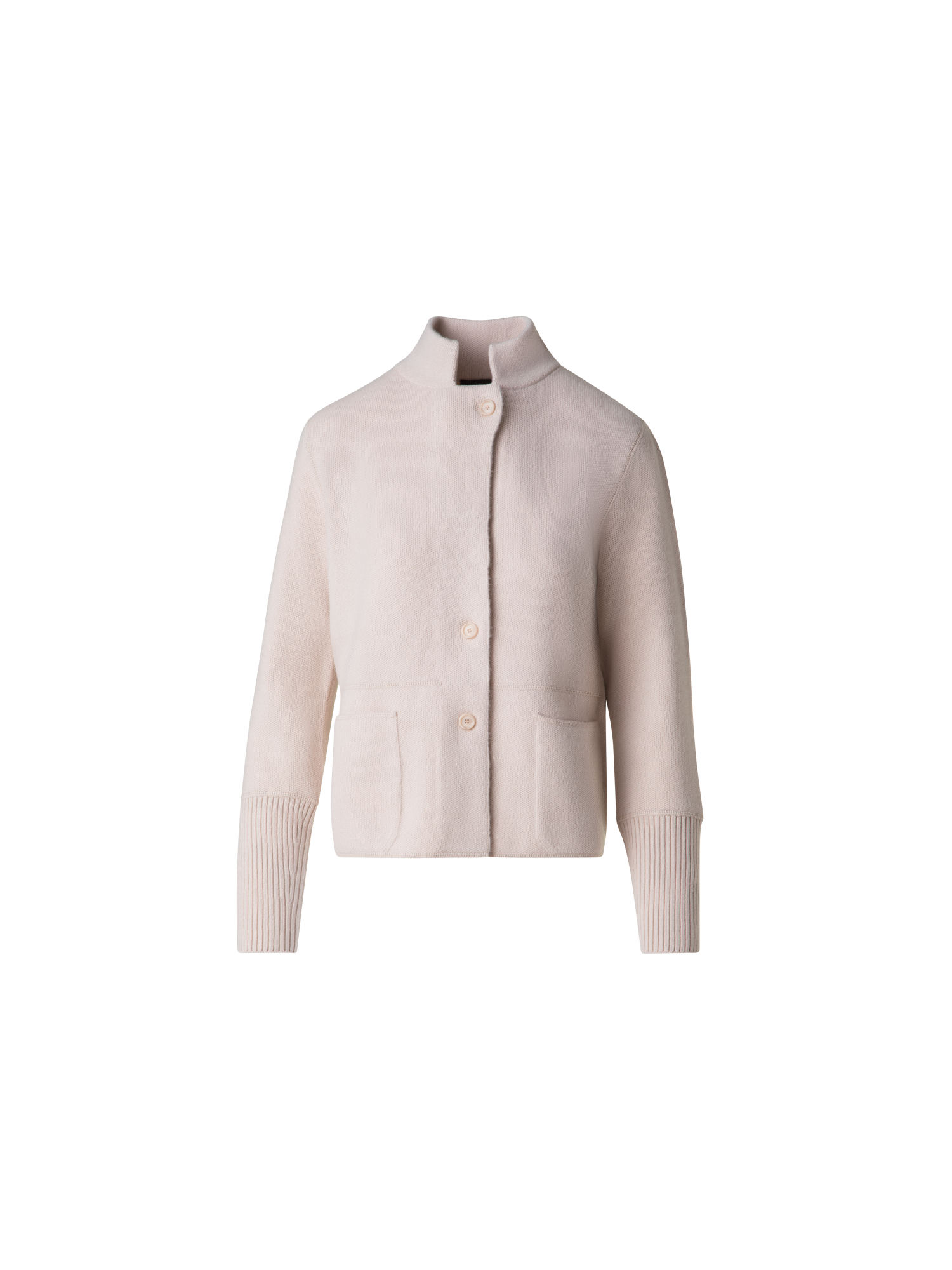 Designer Stand Up Collar Cardigan in Cashmere - neutral - pastel - beige