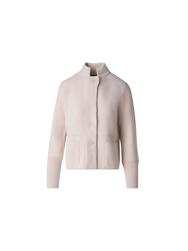 Designer Stand Up Collar Cardigan in Cashmere - neutral - pastel - beige