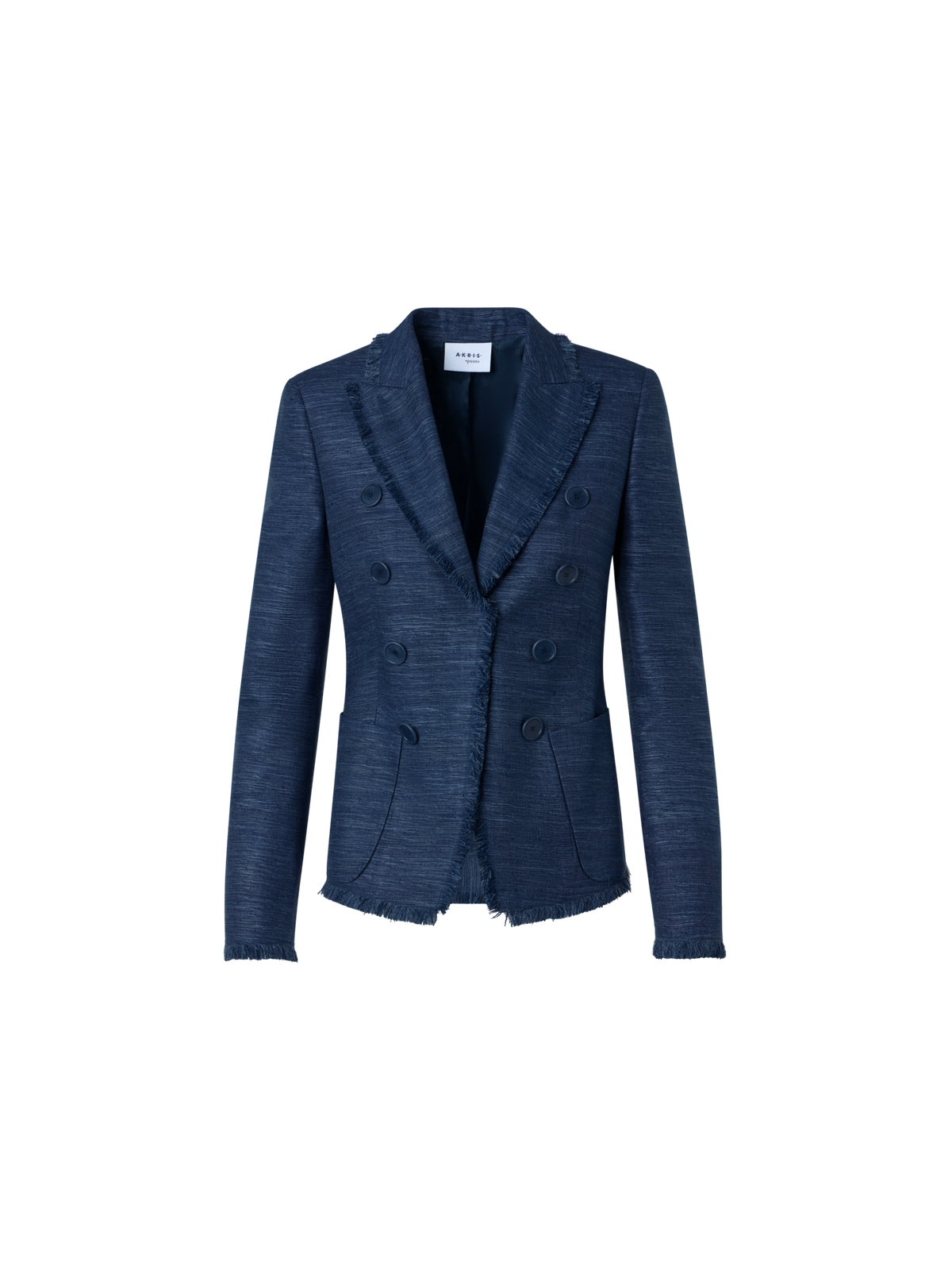 Designer Fringed Indian Silk Double-Breasted Jacket - blue