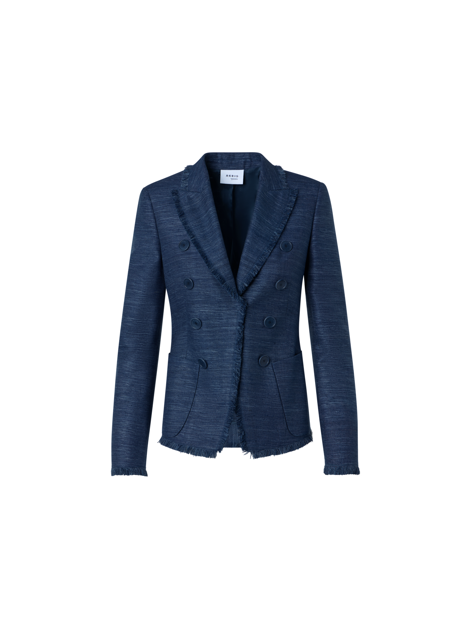 Designer Fringed Indian Silk Double-Breasted Jacket - blue