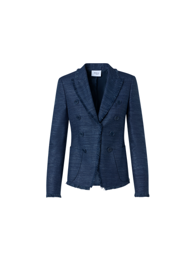 Designer Fringed Indian Silk Double-Breasted Jacket - blue