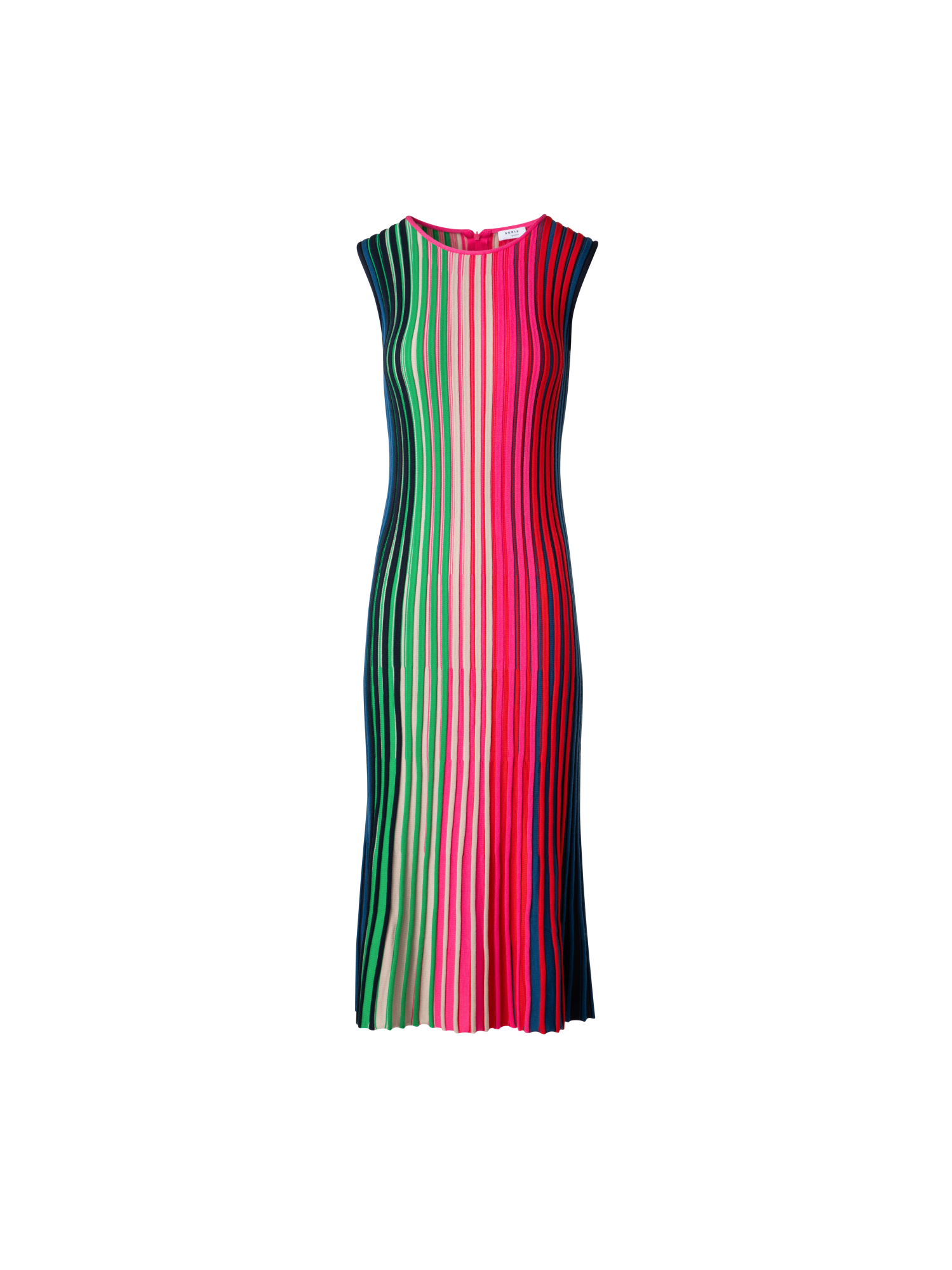 Designer Sleeveless Merino Wool Knit Rib Dress - multicolor