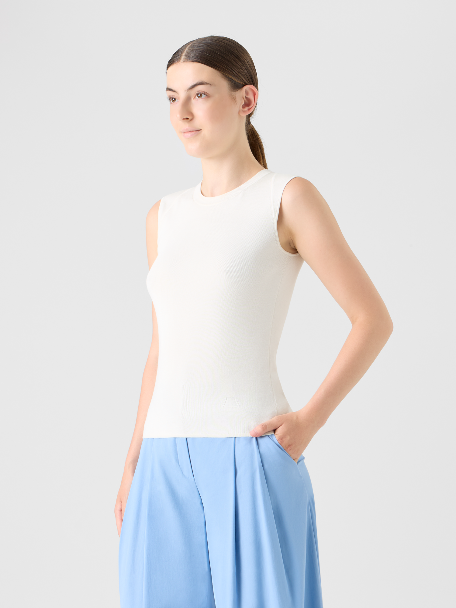 Designer Sleeveless Knit Top in Silk Stretch - ecru 