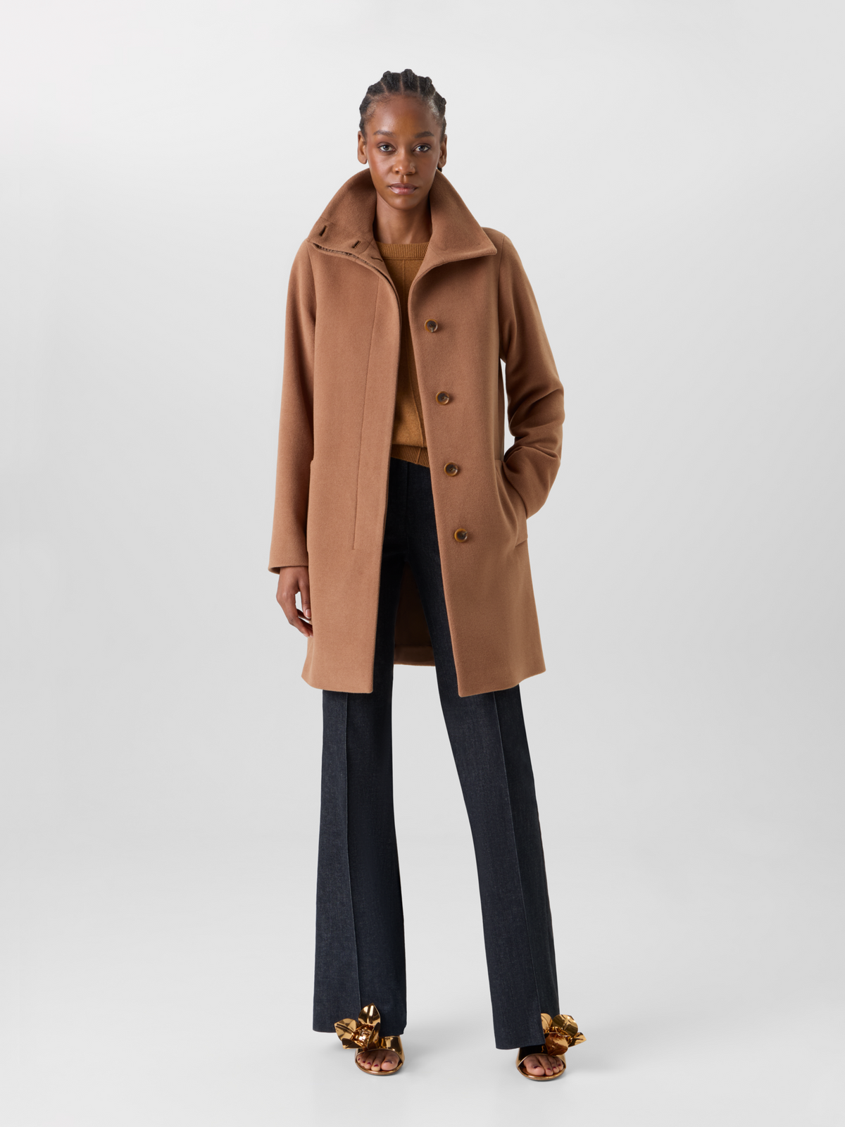Designer Two-in-One Silk Taffeta Coat with Cashmere Inner - brown 
