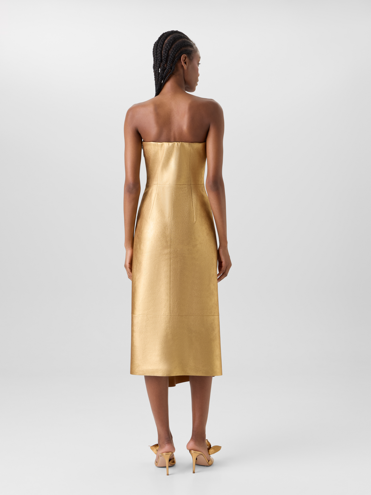 Designer Lamé Leather Bustier Gown with Front Draping - gold #editorial