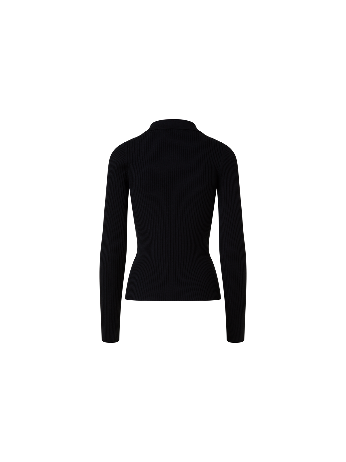 Designer Ribbed Merino Wool Polo Neck Sweater - black - multicolor