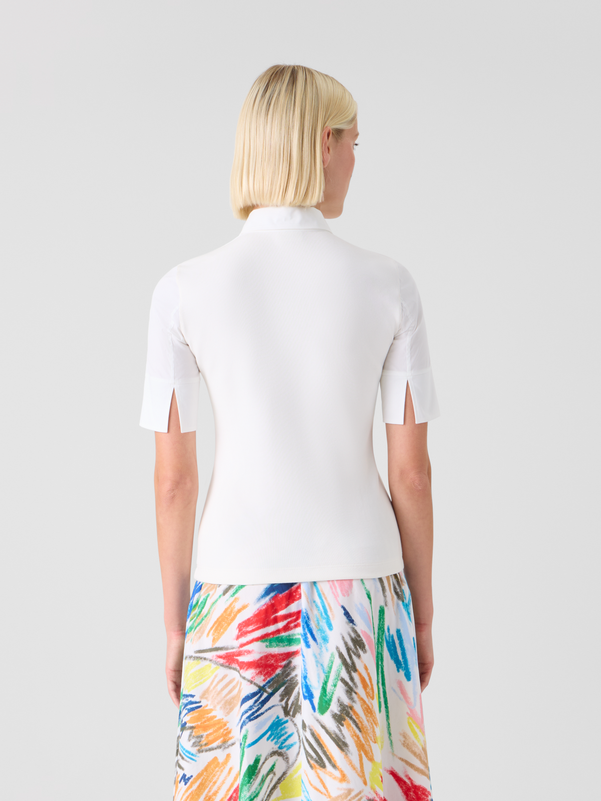 Designer Cotton Jersey Polo with Poplin Details - white #editorial