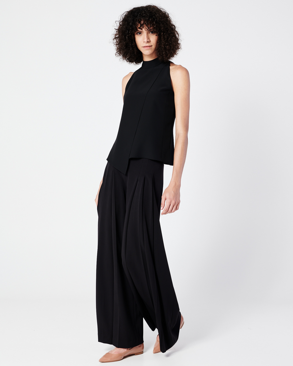 Designer Wide Pleated Techno Stretch Pants - neutral - black #editorial