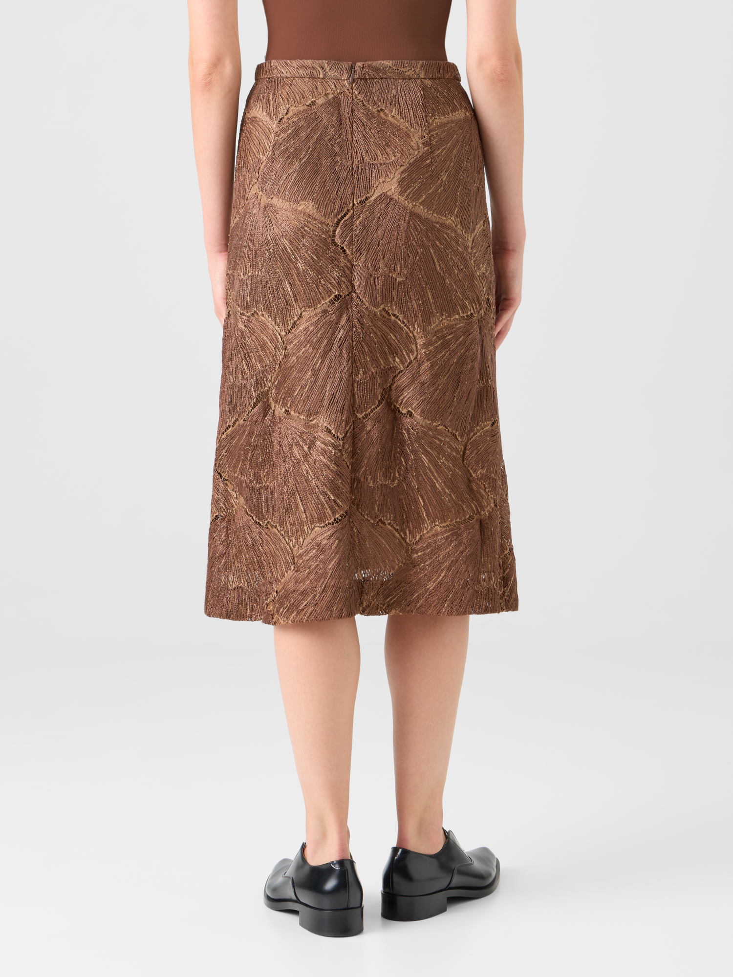 Designer Techno Lacquered Sea Fan Lace A-Line Skirt - brown 