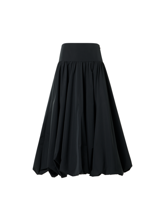Designer Flounced Midi Taffeta Skirt - black