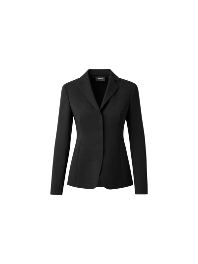 Designer Wool Double-Face Blazer with Leather Collar - black