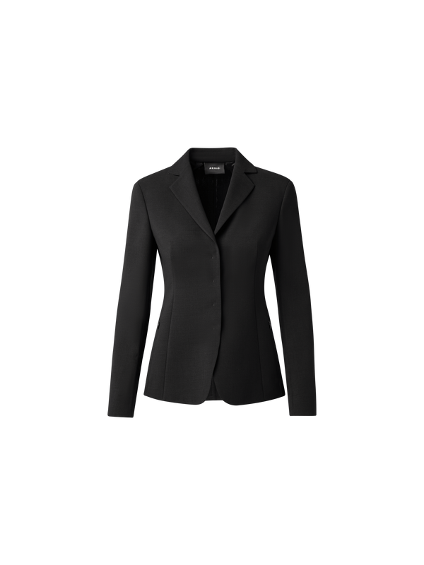Designer Wool Double-Face Blazer with Leather Collar - black
