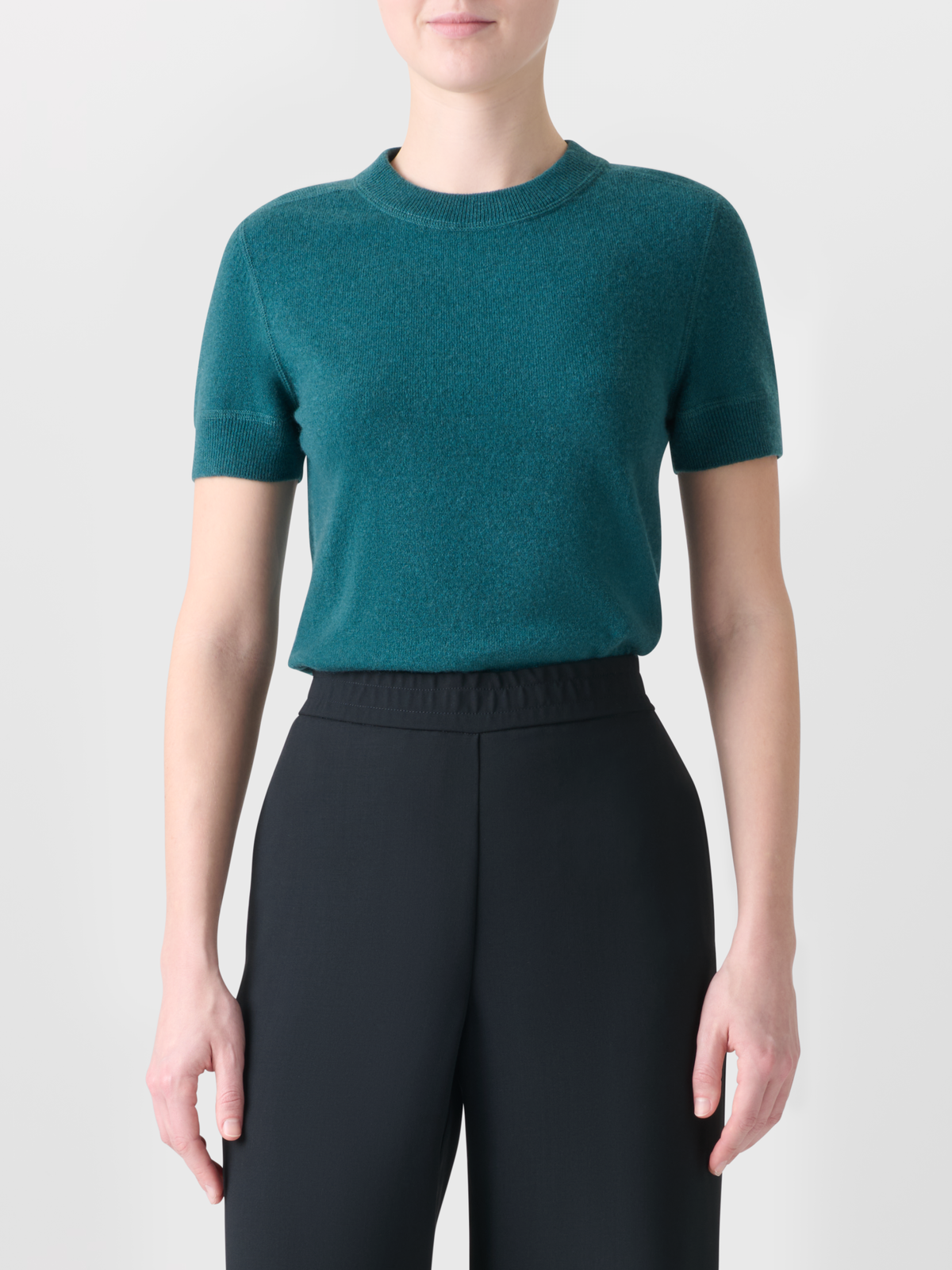 Designer Short Sleeve Pure Cashmere Knit Sweater - green