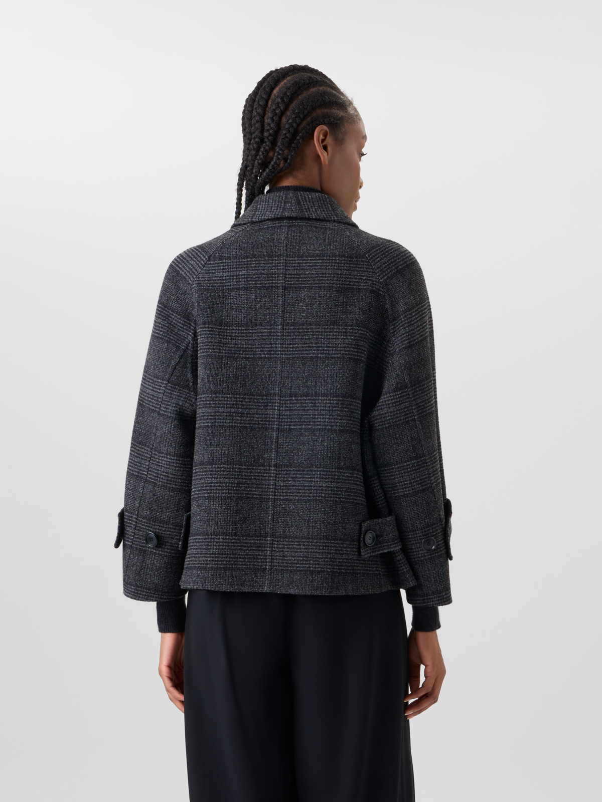 Designer Short A-Line Check Wool Double-Face Jacketin Prince of Wales - black - grey - multicolor 