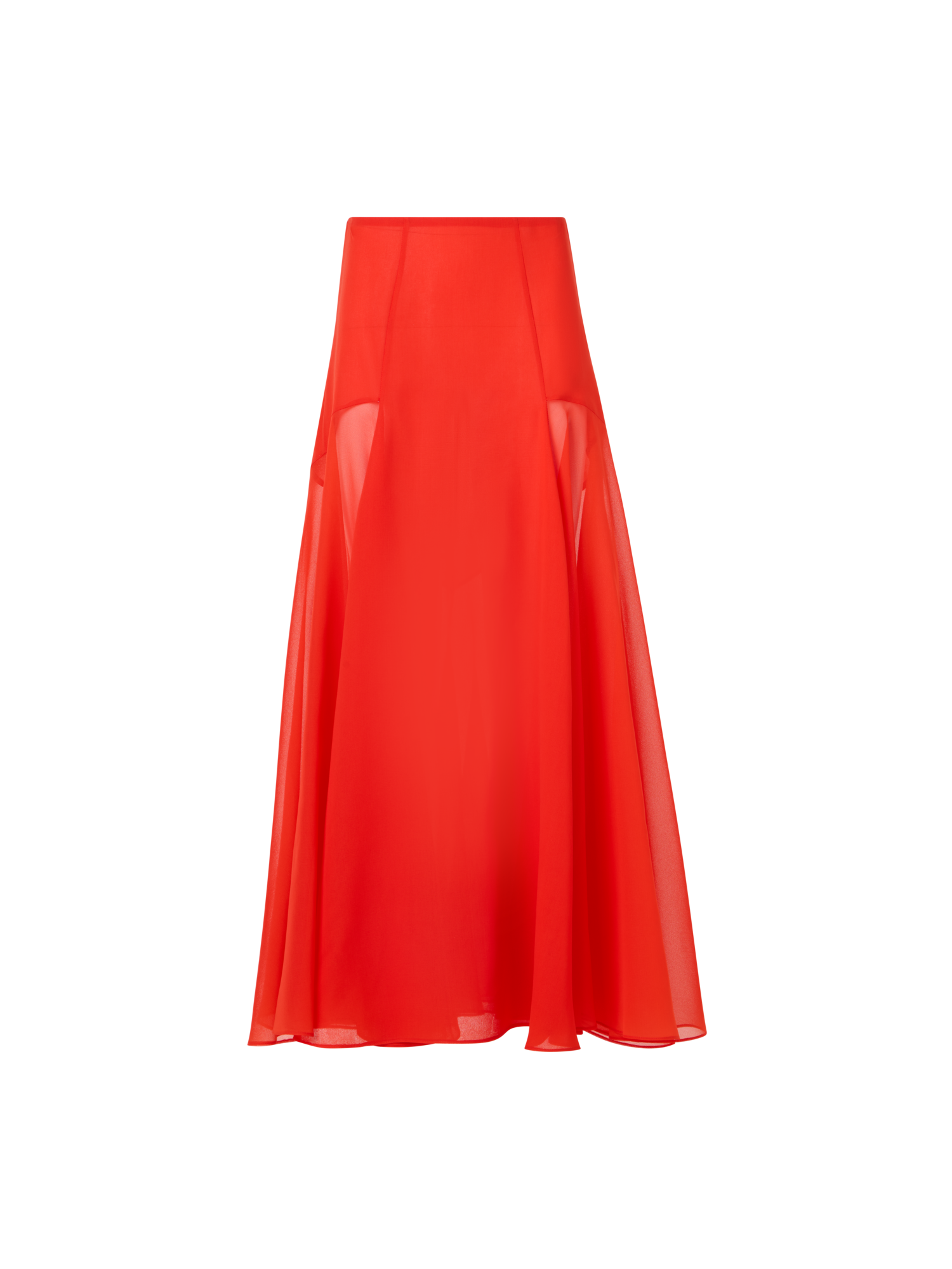 Designer Flared Midi Skirt in Silk Organza - red