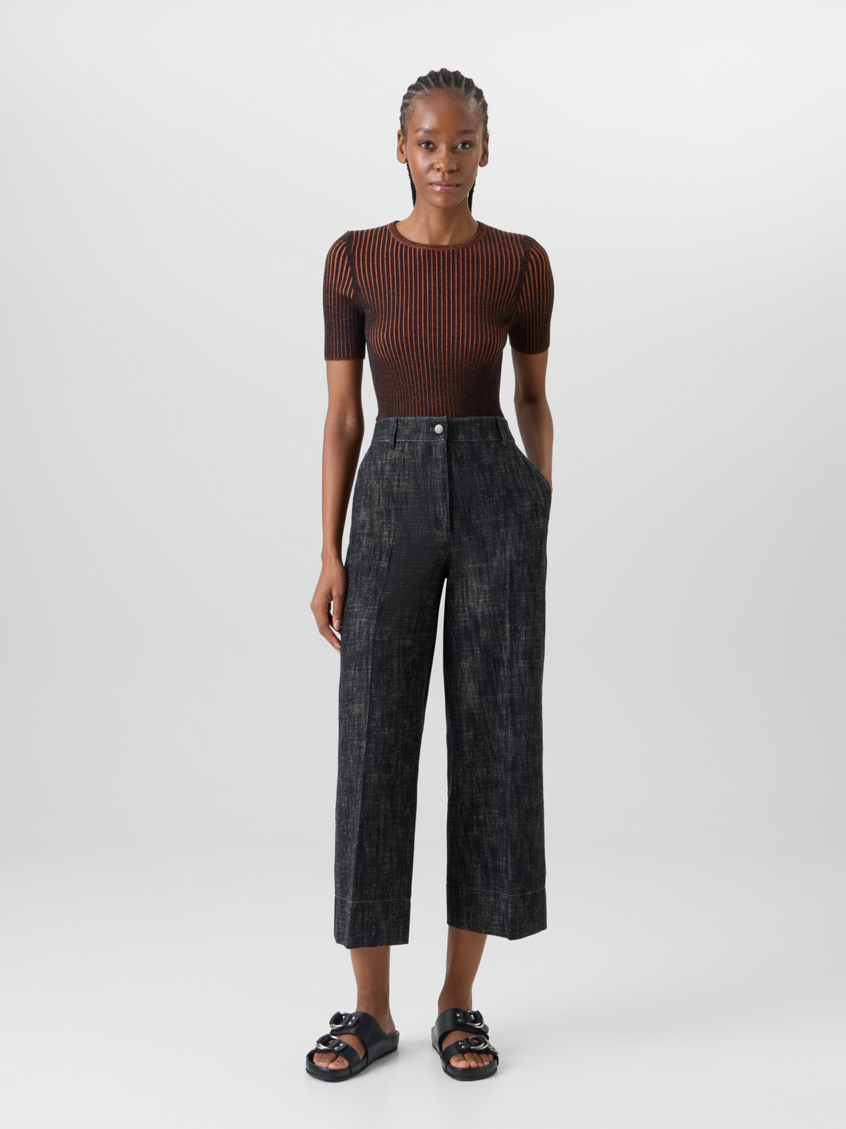 Designer Short-Sleeve Merino Wool Knit Sweater - multicolor #editorial