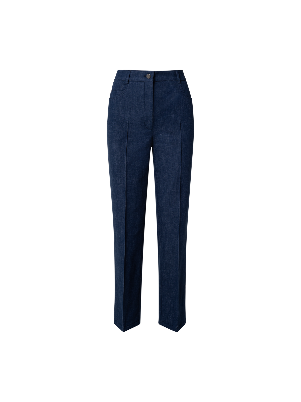 Designer Cropped Straight Cotton Denim Stretch Pants - blue